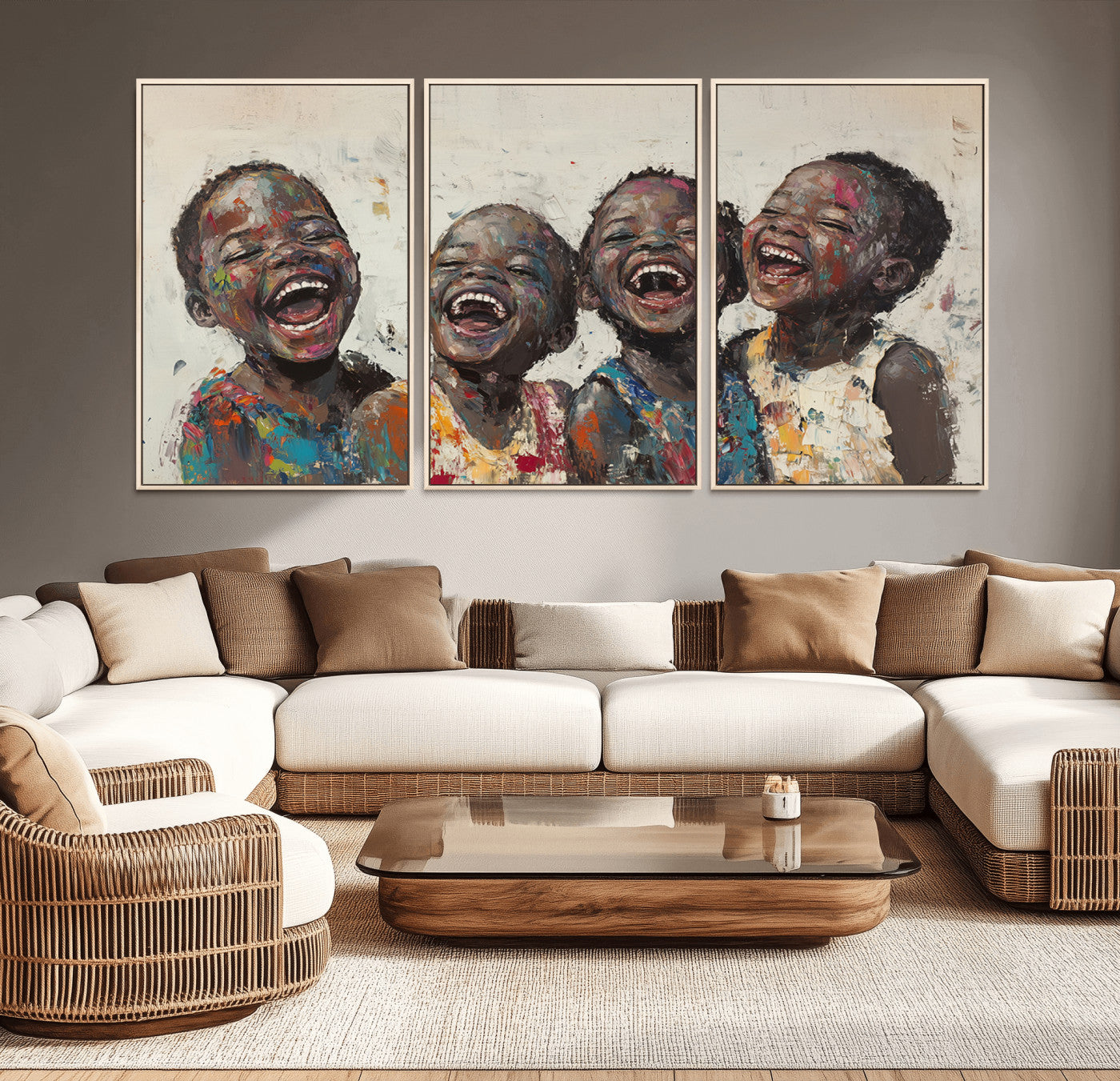 85256-MGV-CV-36X24-Shai Yossef Print - Joyful Childhood Canvas Wall Art - Expressive Impasto Painting of Laughing