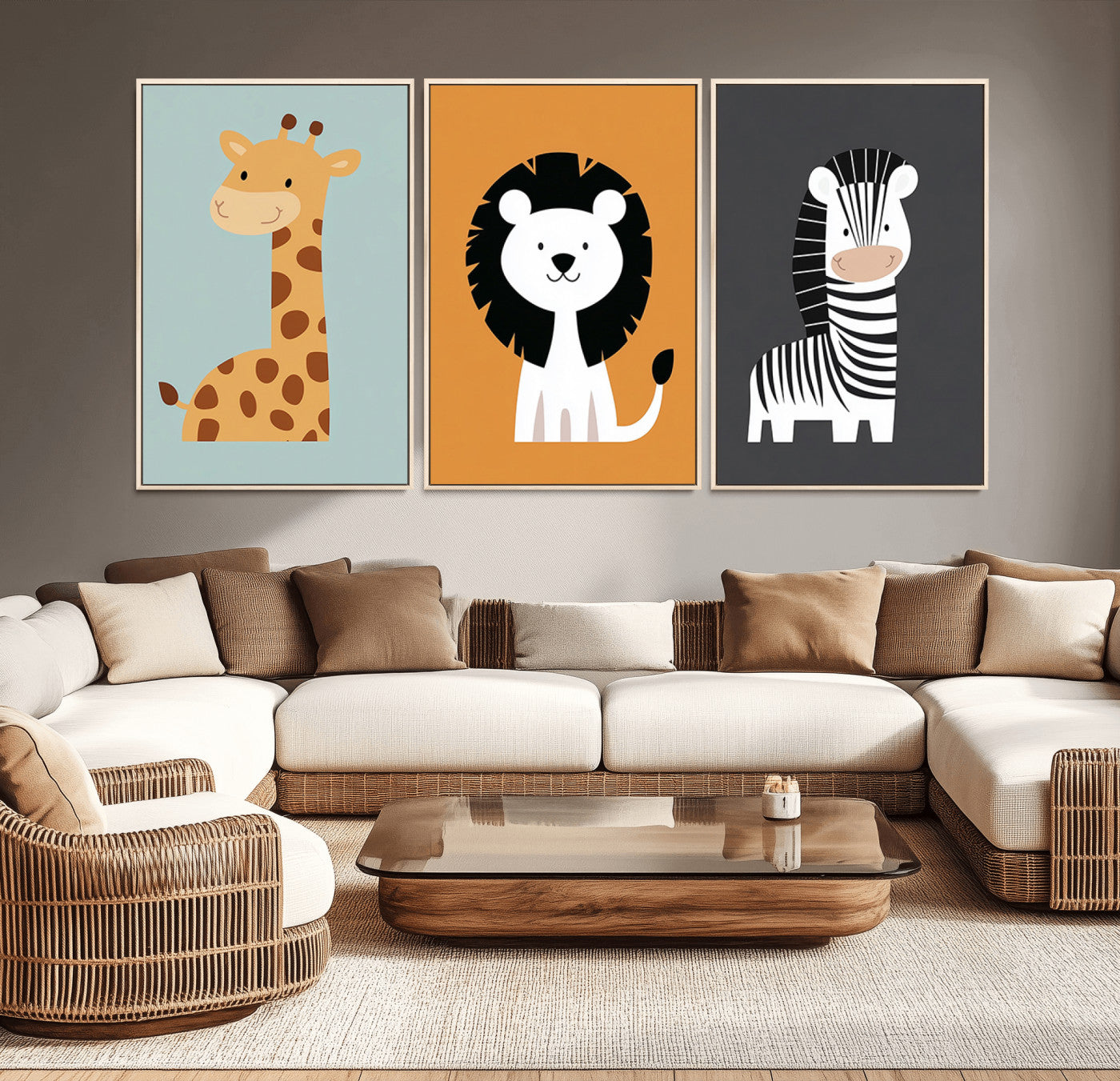 MGV-FC-60X30-3P - Boho Jungle Animal Nursery Wall Art Prints - Safari Decor in Earth Tones for Modern and Stylish