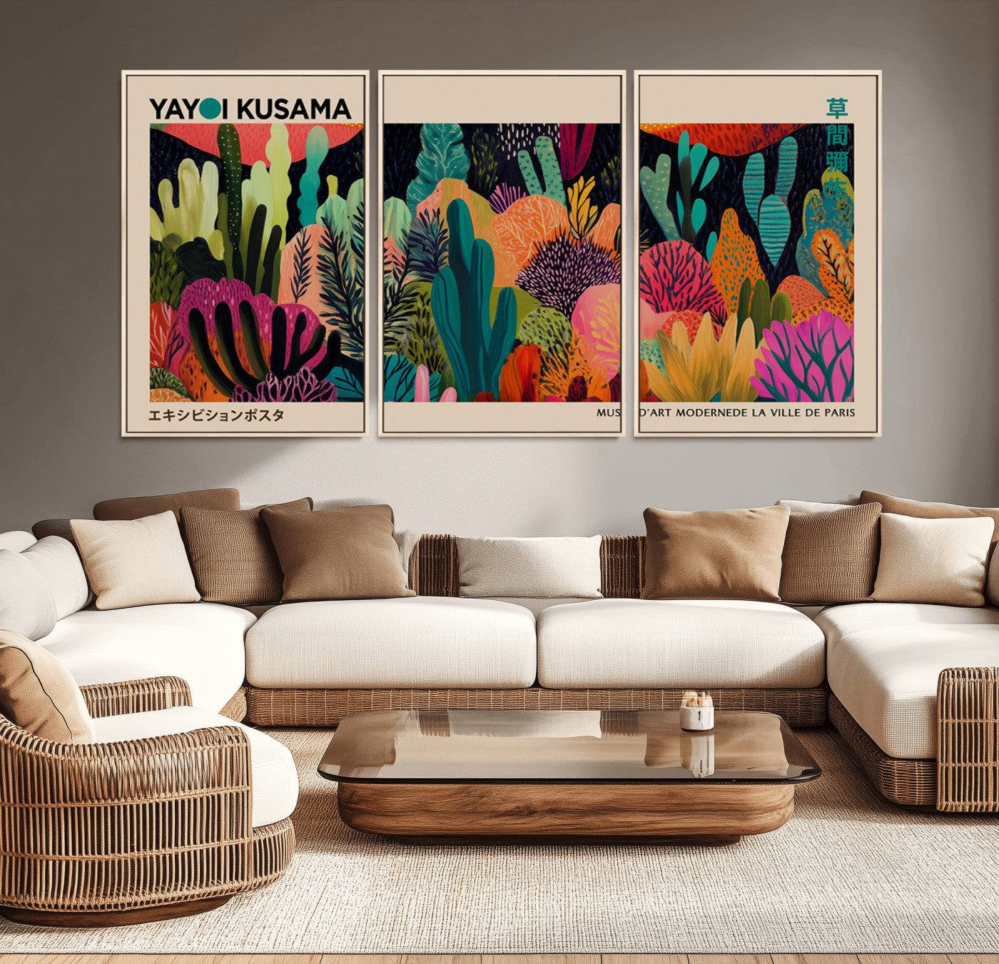 MGV-FC-60X30-3P - Yayoi Kusama Wall Art Canvas Print, Abstract Art, Large Yayoi Kusama Framed Canvas Print, Japanese