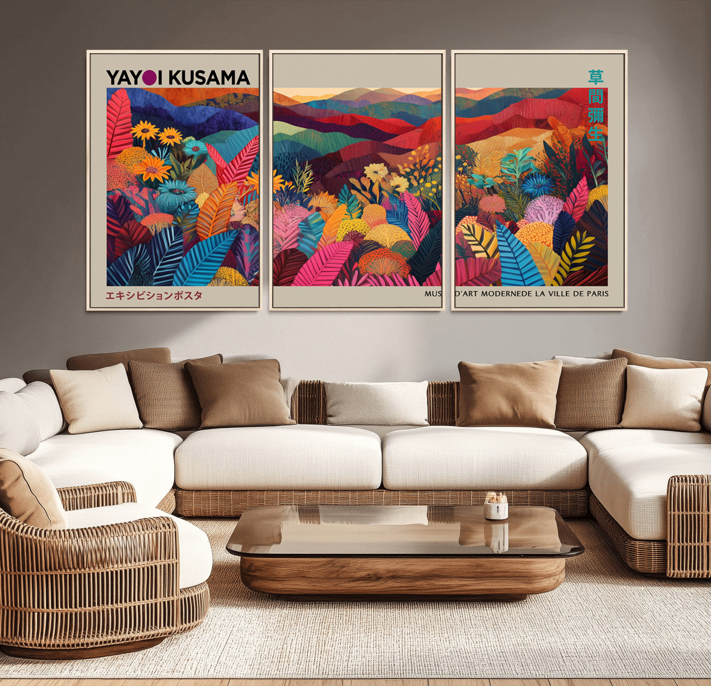MGV-FC-60X30-3P - Yayoi Kusama Wall Art Canvas Print, Abstract Art, Large Yayoi Kusama Framed Print, Japanese Wabi