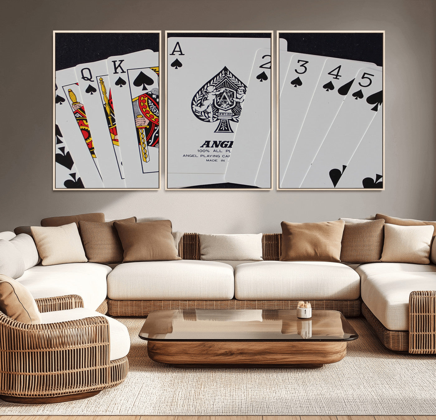 MGV-FC-60X30-3P - Poker Wall Art - Playing Cards Canvas Wall Art Print - Ace of Spades and Royal Flush Design, Perfect