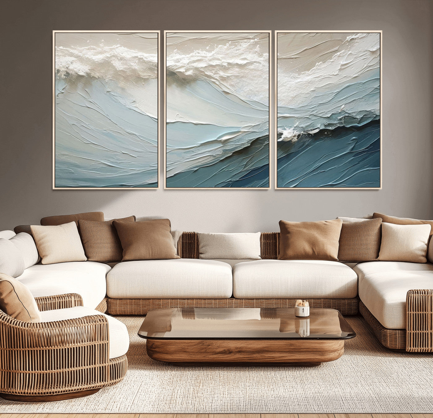 MGV-FC-60X30-3P - Waves Abstract Wall Art Print, Modern Framed Abstract Canvas Print, Abstract Painting for Living