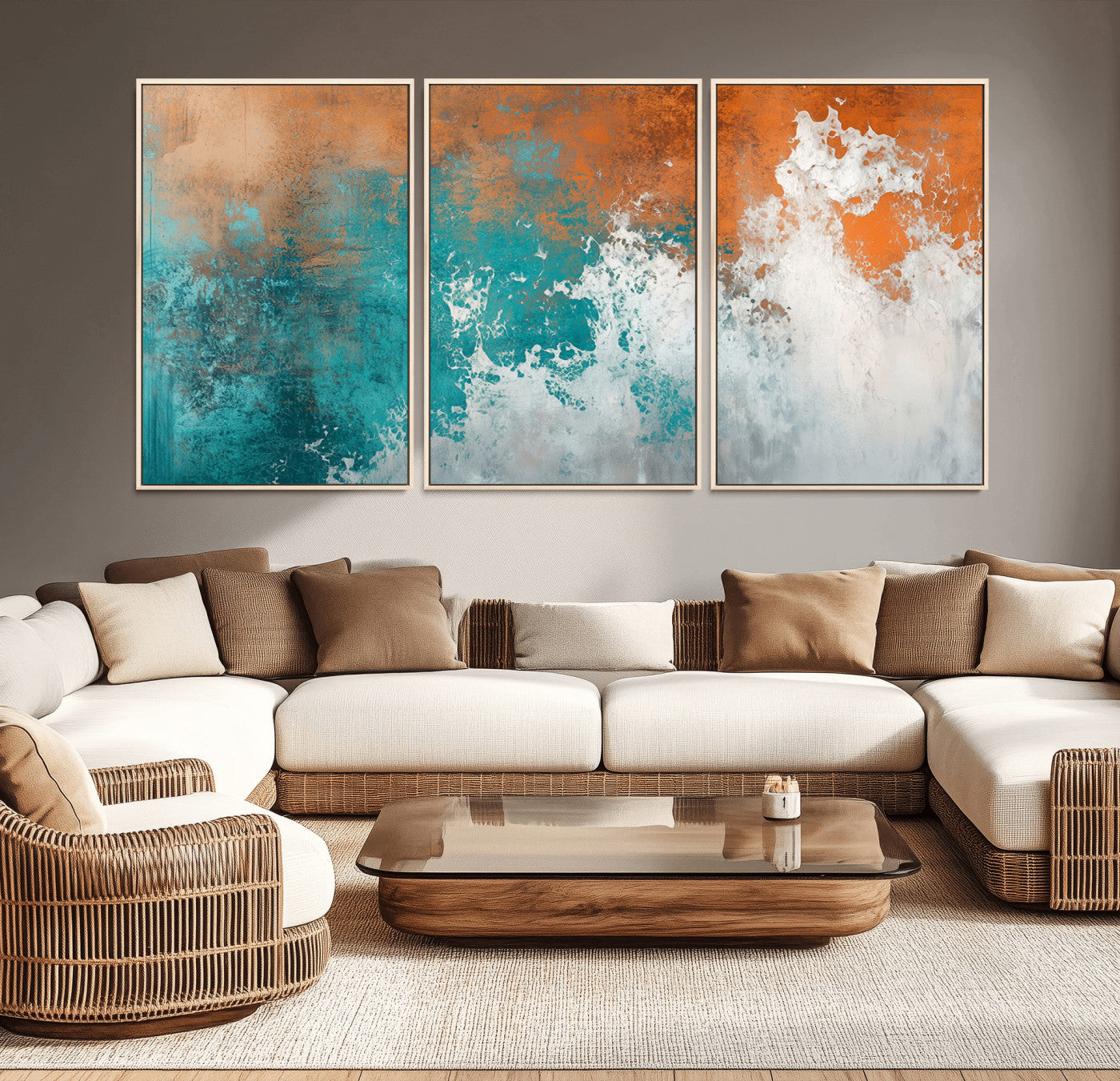 78127-MGV-CV-36X24-Vintage Abstract Print - Bold Teal and Orange Canvas Wall Art - Retro-Vintage Abstract Orange Canvas