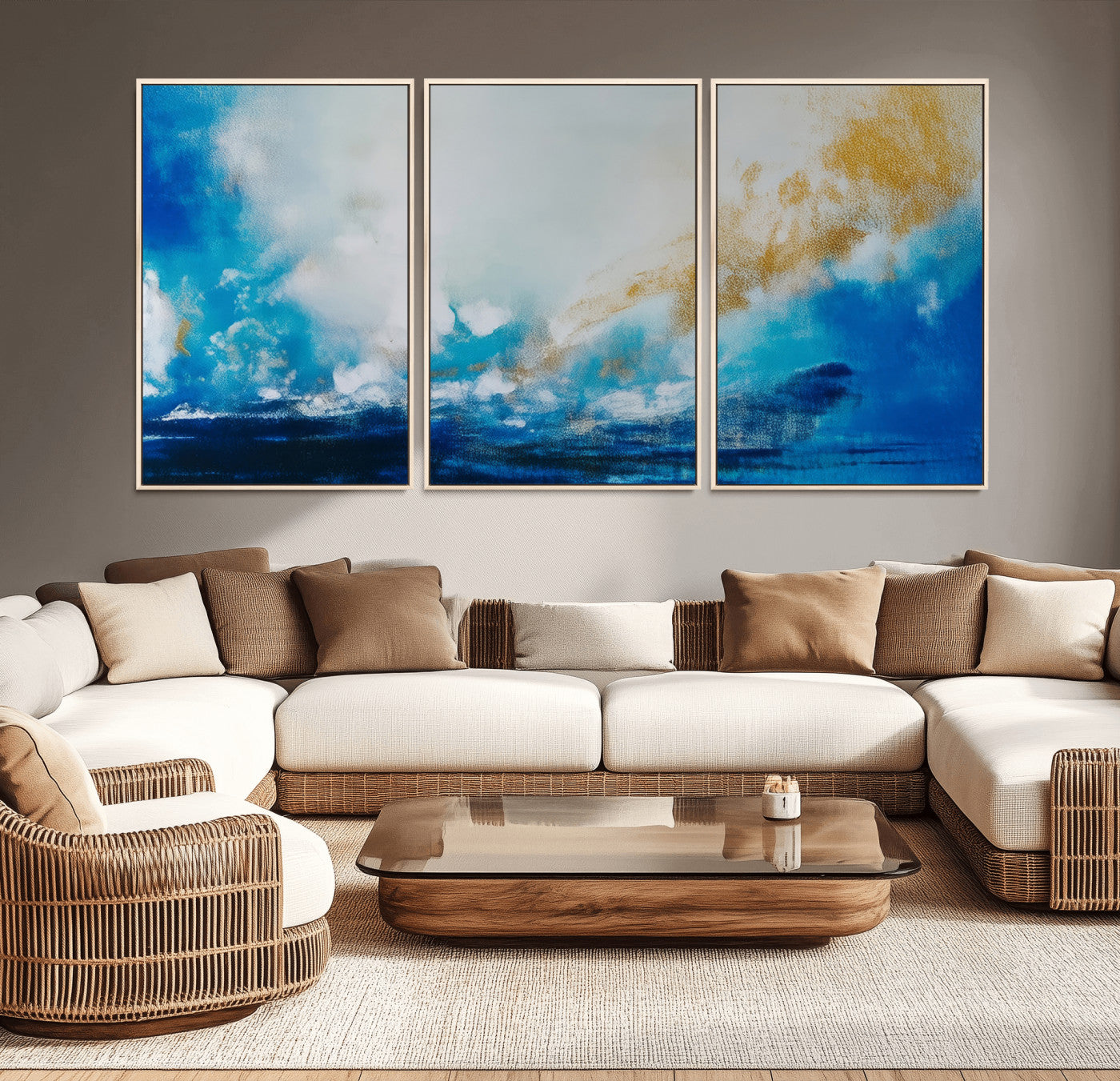 MGV-FC-60X30-3P - Blue Abstract Print - Dynamic Ocean-Inspired Canvas Wall Art
