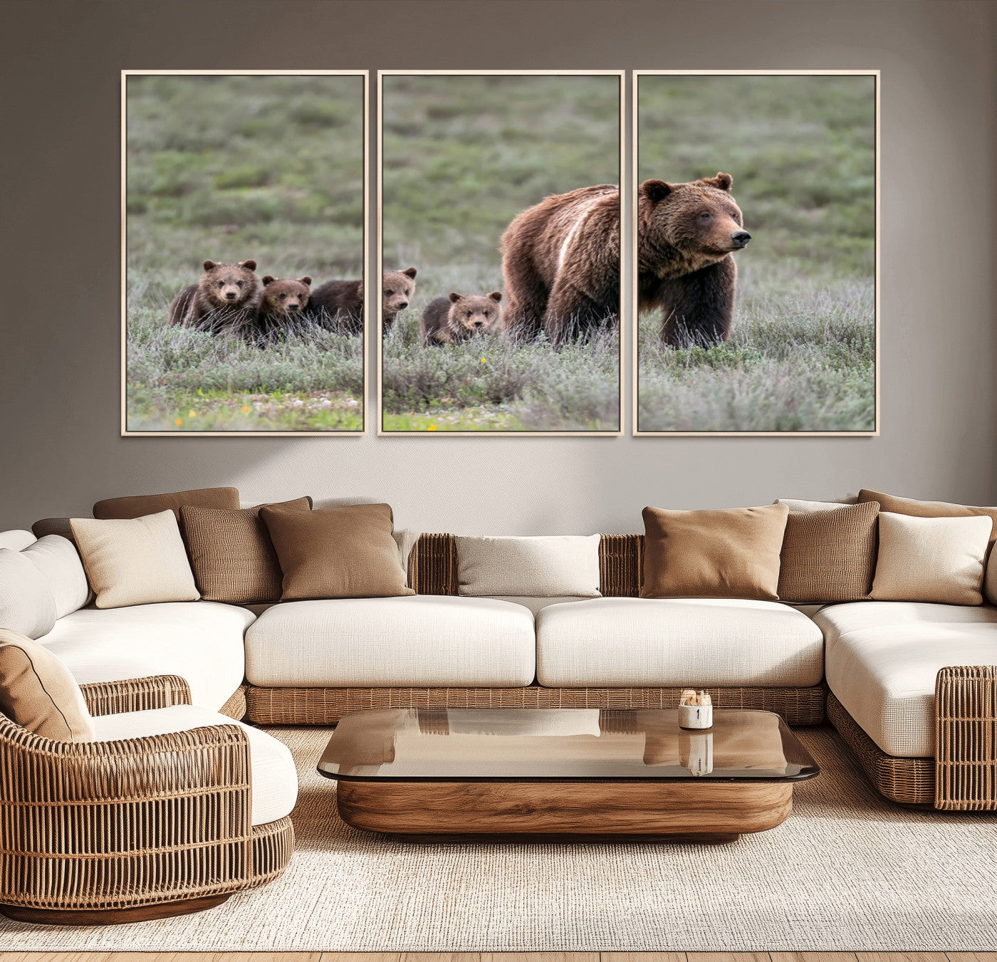 MGV-FC-60X30-3P - Wildlife Photography of 399 Grizzly Bear Cubs | Queen of the Tetons Canvas Wall Art Print