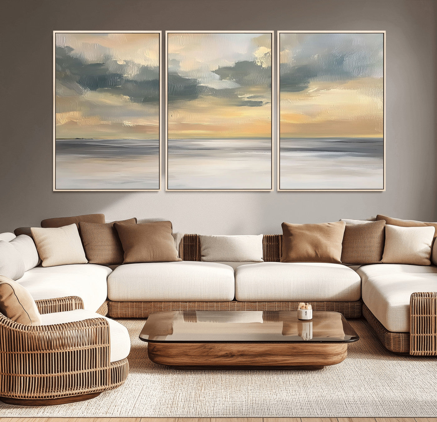 MGV-FC-60X30-3P - Modern Coastal Artwork with Vibrant Abstract Ocean Waves Wall Art Canvas Print for Contemporary