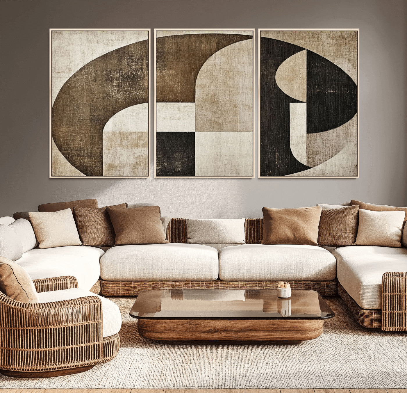 MGV-FC-60X30-3P - Wabi Sabi Abstract Wall Art | Geometric Modern Minimalist Canvas Print with Neutral Mid Century Art