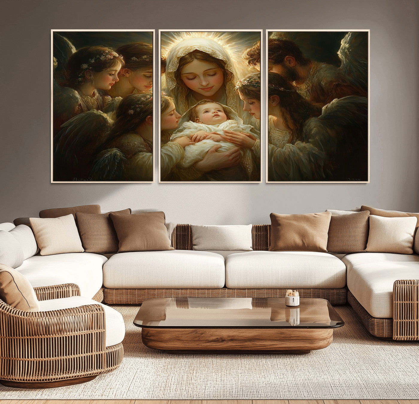MGV-FC-60X30-3P - Mary Jesus Canvas Wall Art Print - Madonna and Child with Apostles Art Print - Classic Christian
