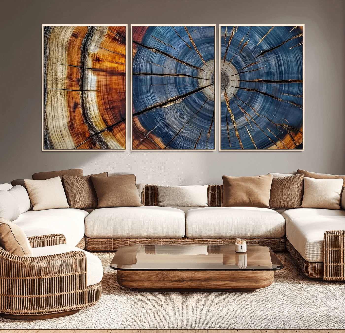 MGV-FC-60X30-3P - Abstract Tree Rings Canvas Wall Art - Wood Grain Canvas Print - Nature-Inspired Modern Wood Grain