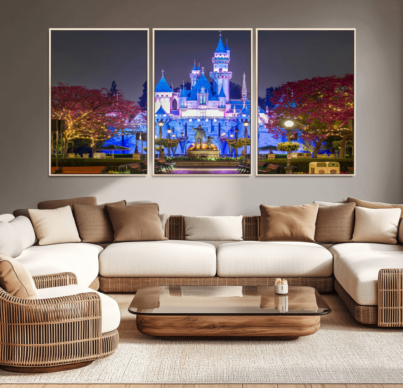 MGV-FC-60X30-3P - Large Disney Castle Wall Art Canvas Print - Magic Kingdom Kids Room Decoration Disney World
