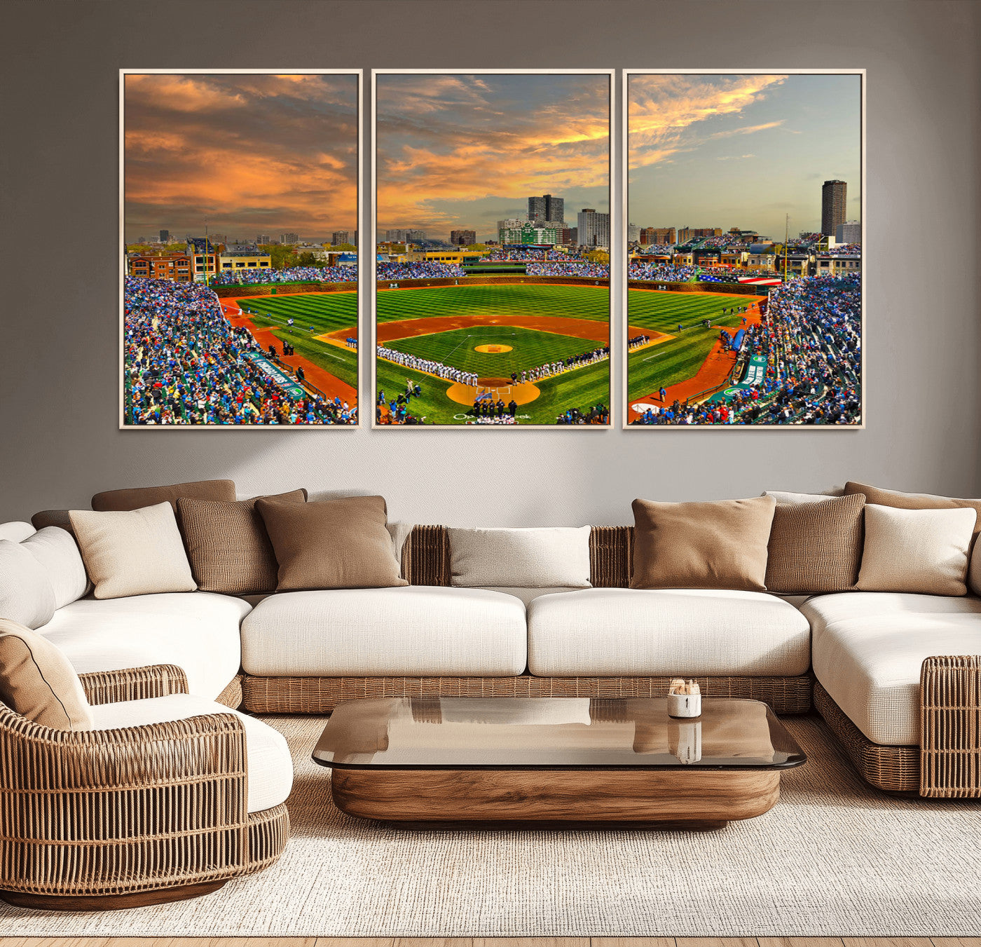 MGV-FC-60X30-3P - Chicago Wrigley Field Canvas Wall Art - Iconic Baseball Stadium Art Print - Wrigley Field Chicago