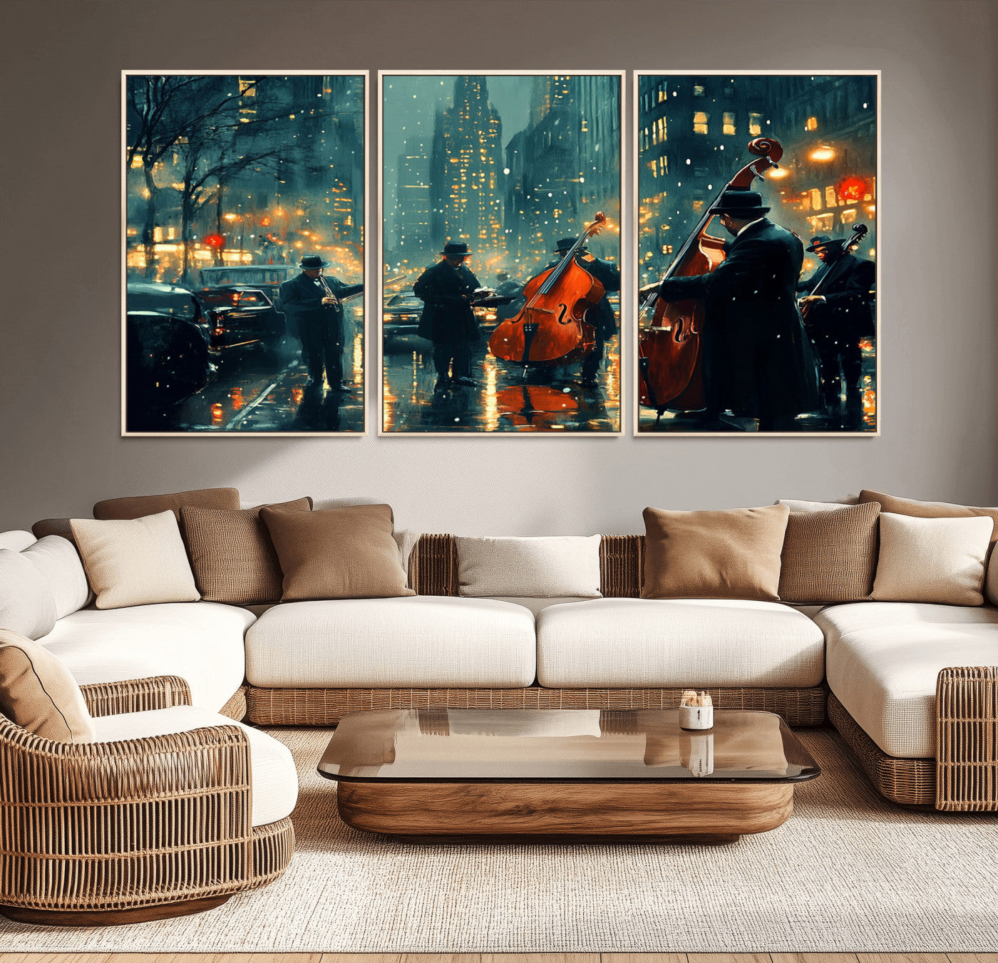 MGV-FC-60X30-3P - African American Jazz Art Print - Framed Abstract Music Canvas - Colorful Instrument Poster for