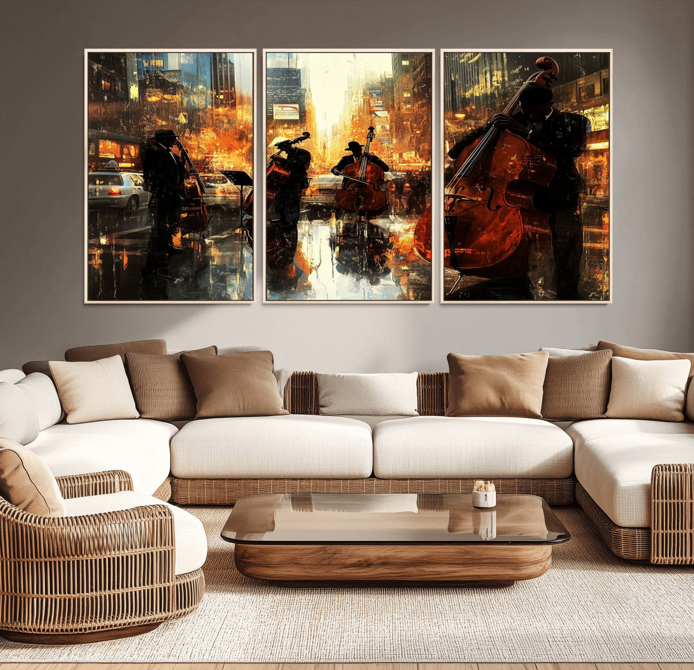 MGV-FC-60X30-3P - African American Abstract Jazz Wall Art - Framed Abstract Music Canvas - Colorful Instrument Canvsa