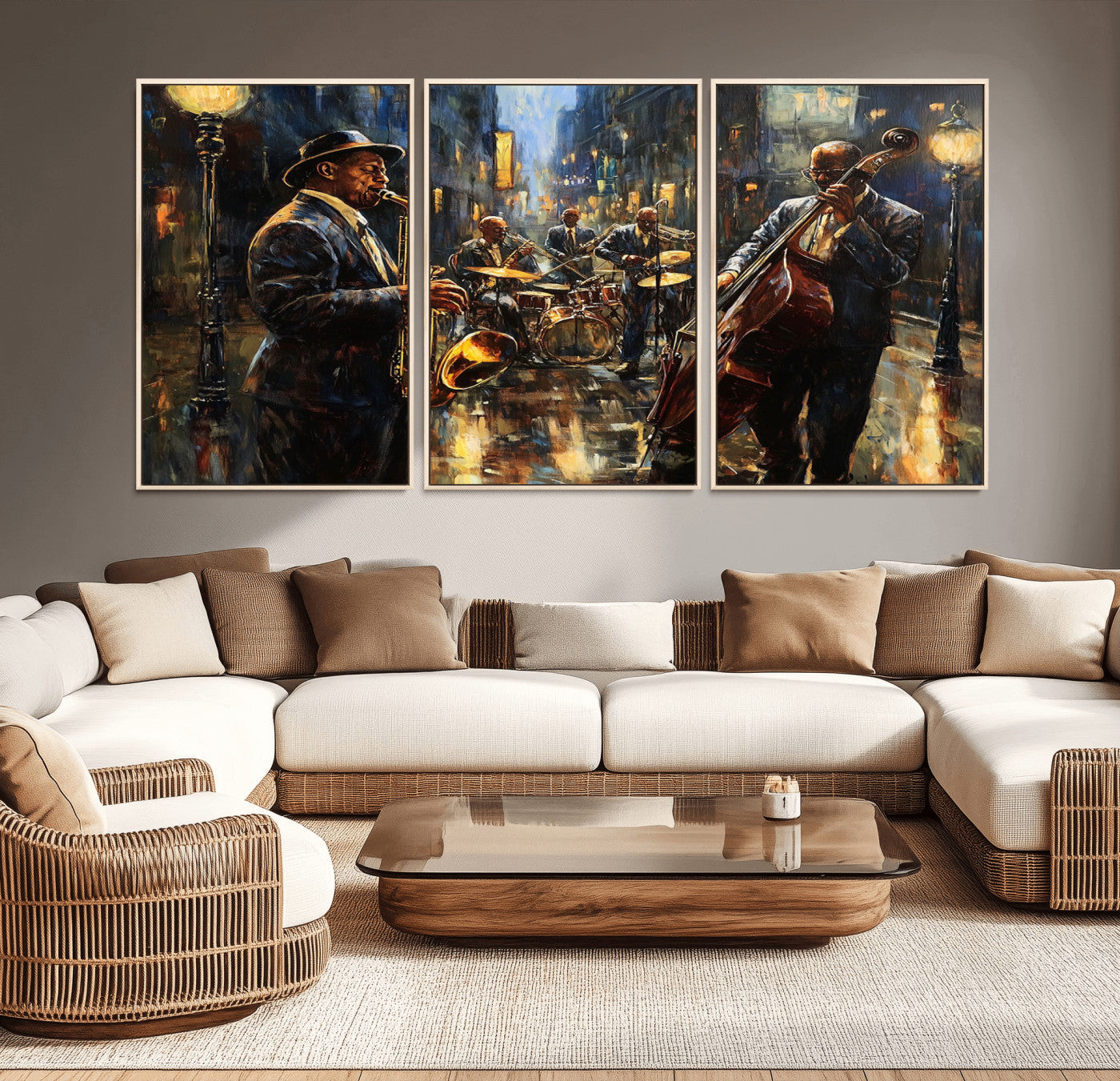36990-MGV-CV-36X24-Jazz Canvas Wall Art Print - Abstract African American Music Art - Framed Posters for Living Room or