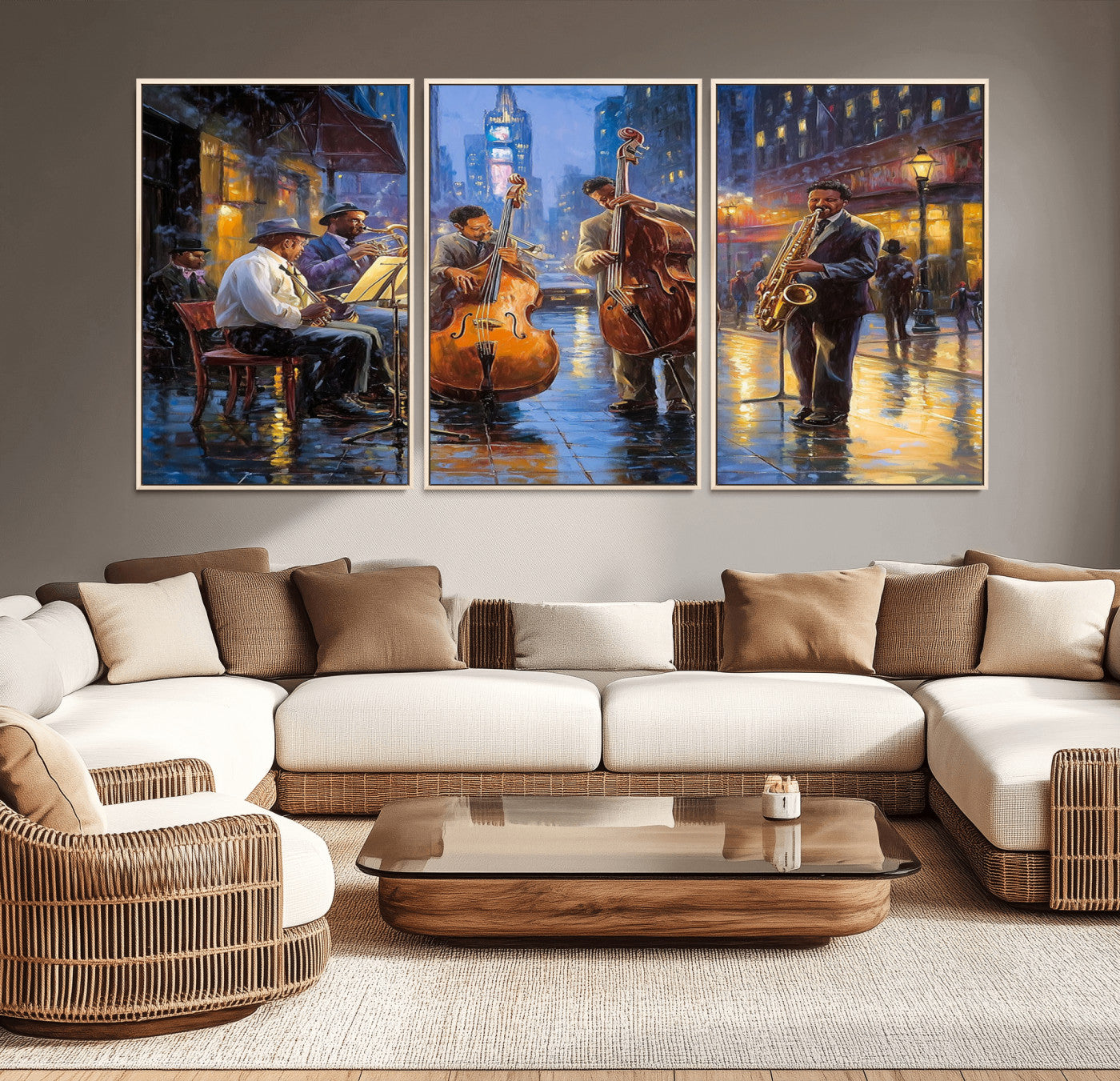 MGV-FC-60X30-3P - Colorful Jazz Wall Art - African American Music Canvas Print - Framed Abstract Music Poster for Home