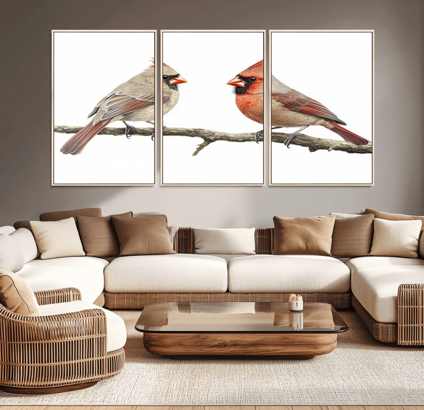 MGV-FC-60X30-3P - Cardinal Canvas Wall Art - Male and Female Cardinal Print - Nature-Inspired Bird Wall Decor for Home