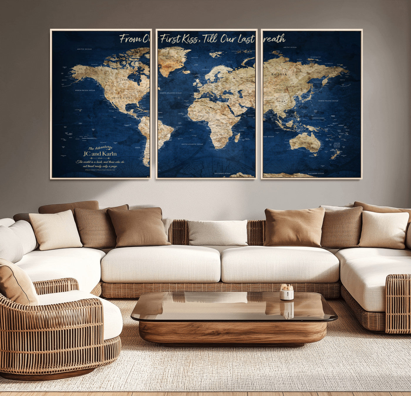MGV-FC-60X30-3P - Push Pin World Map Canvas Print – Framed Wall Art for Couples to Track Their Travels – Anniversary