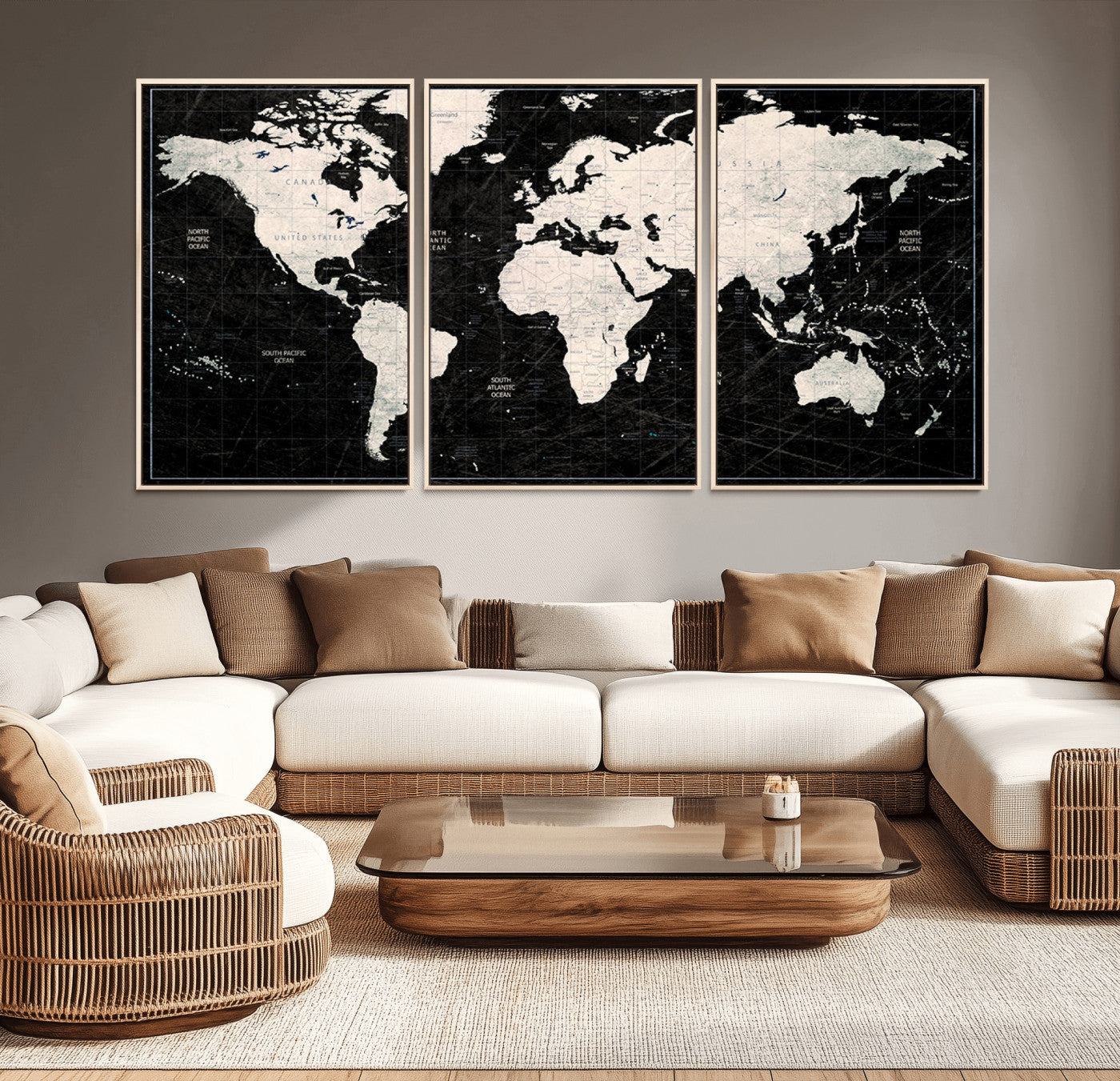 N50Black-MGV-CV-36X24-Push Pin World Map Canvas Print – Framed Travel Tracker Wall Art for Couples, Anniversary Gift and Elegant Home Decor