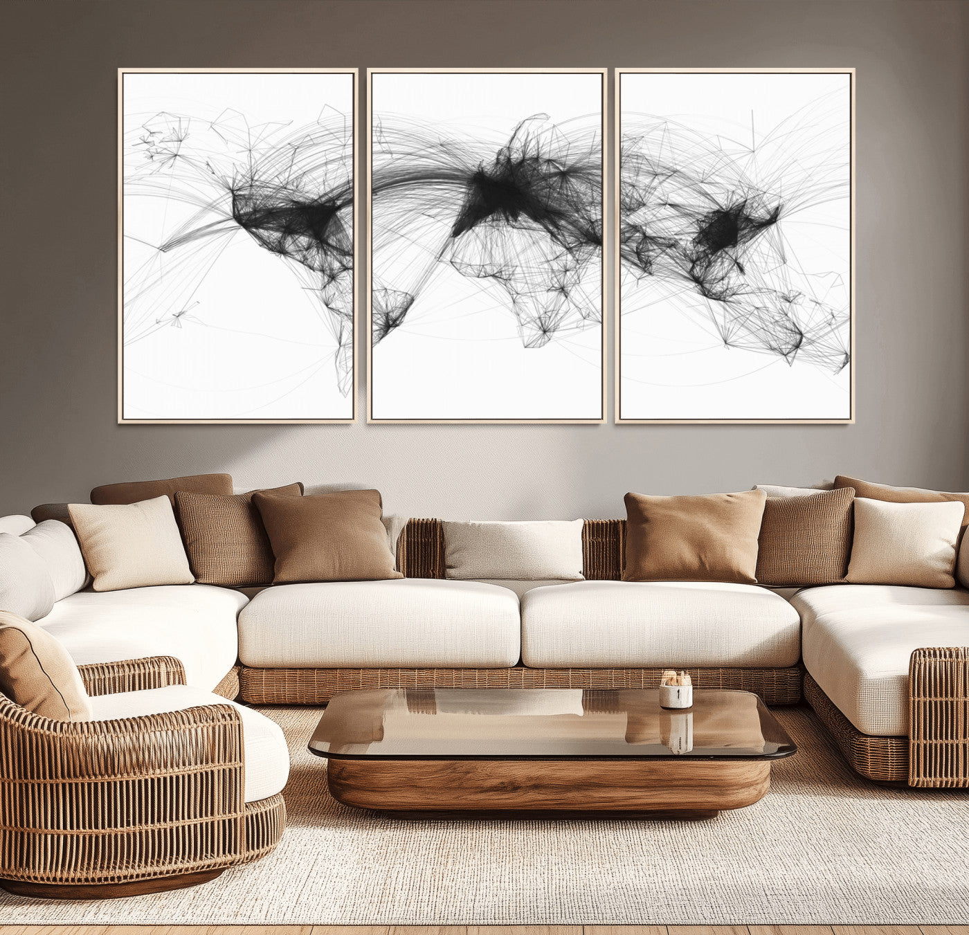 MGV-FC-60X30-3P - Flight Routes Air Traffic Map Canvas Wall Art - Framed - Ready to Hang