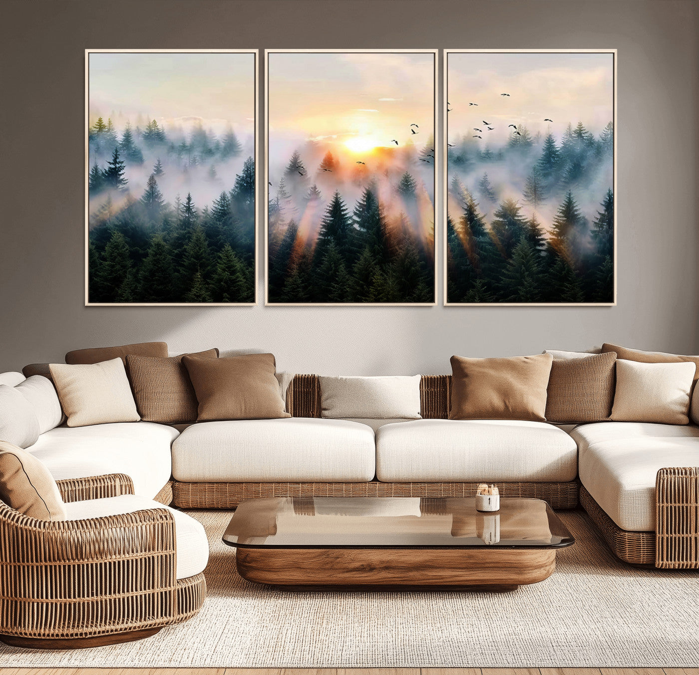 MGV-FC-60X30-3P - Abstract Forest Wall Art - Serene Nature Canvas Print with Misty Forest Design for Modern Home or