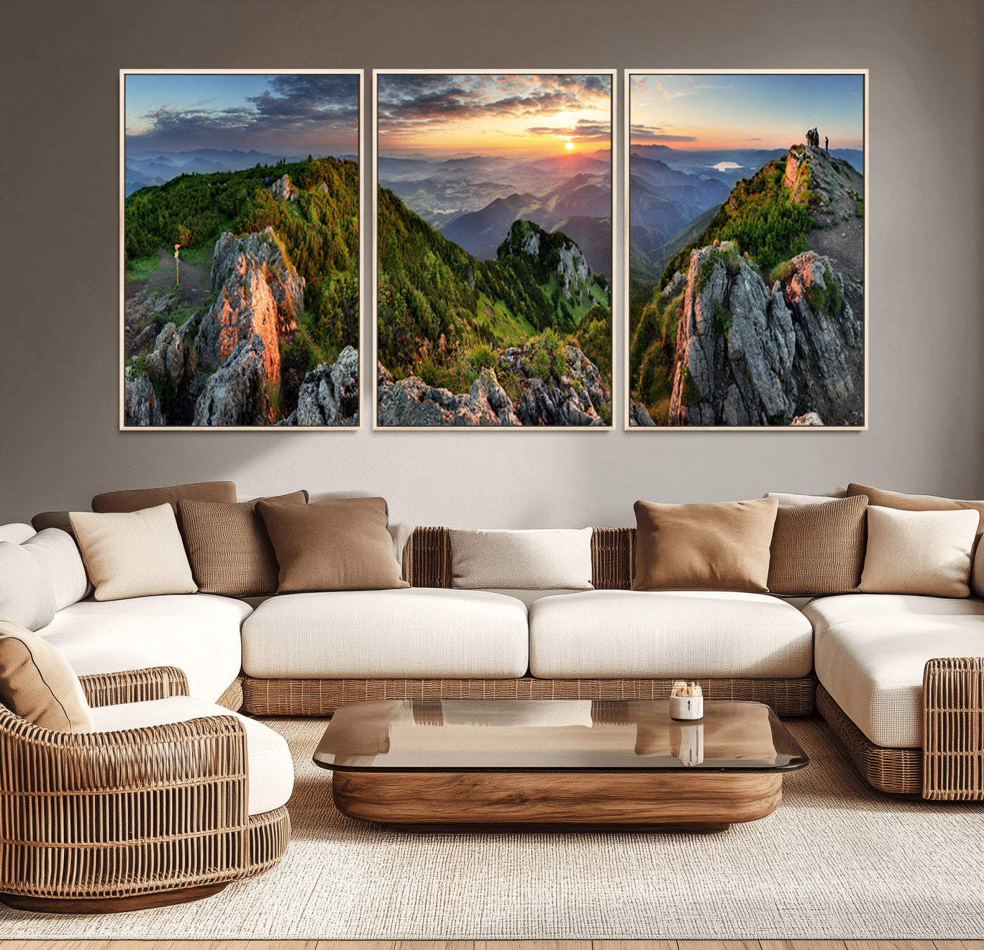 MGV-FC-60X30-3P - Mountain Sunset Panoramic Canvas Print – Scenic Wilderness Landscape, Majestic Summit , Multi-Panel
