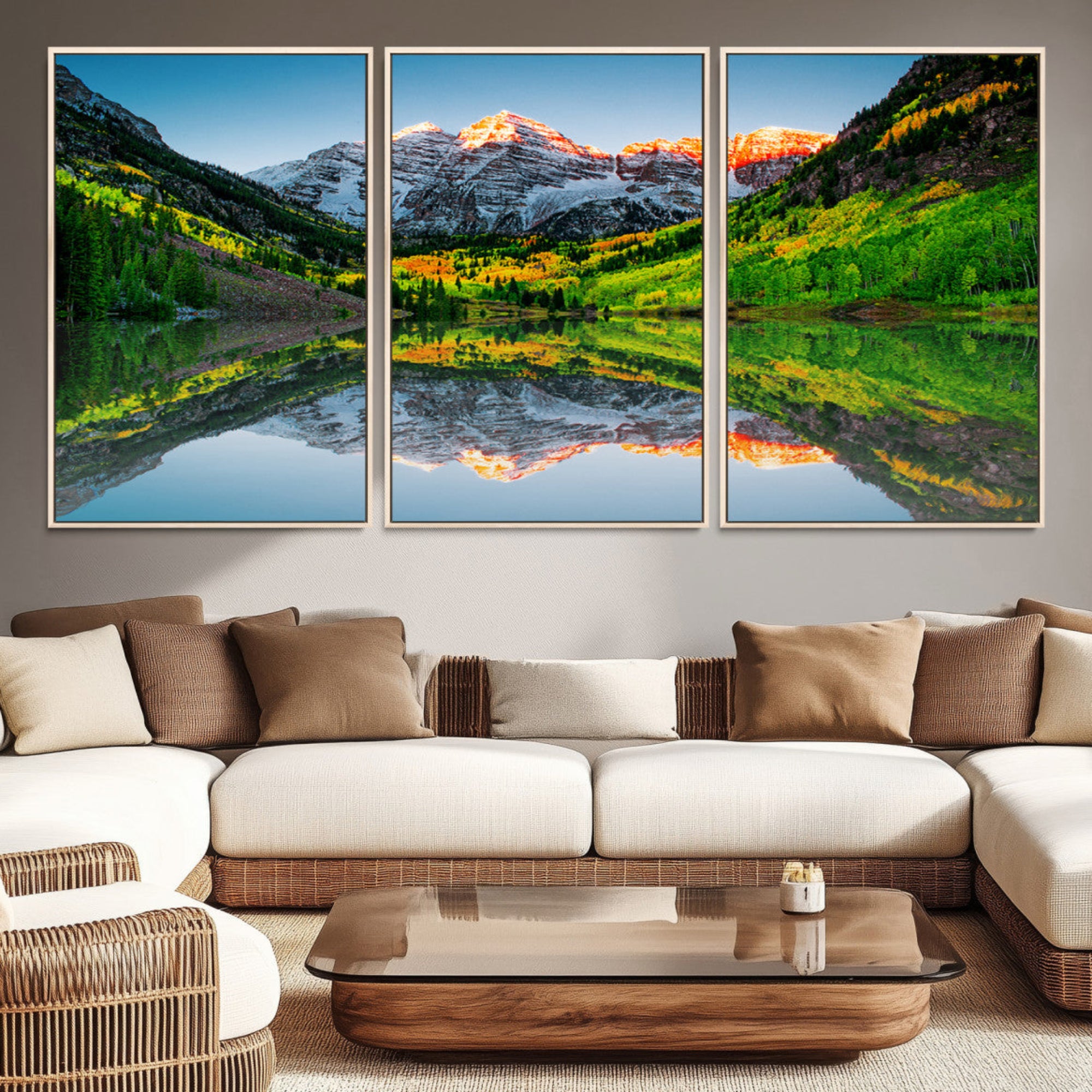 Maroon Bells Lake Wall Art Canvas Print – Majestic Colorado Mountain Landscape, Autumn Reflection, Multi-Panel Framed Artwork for Home, Office Decor