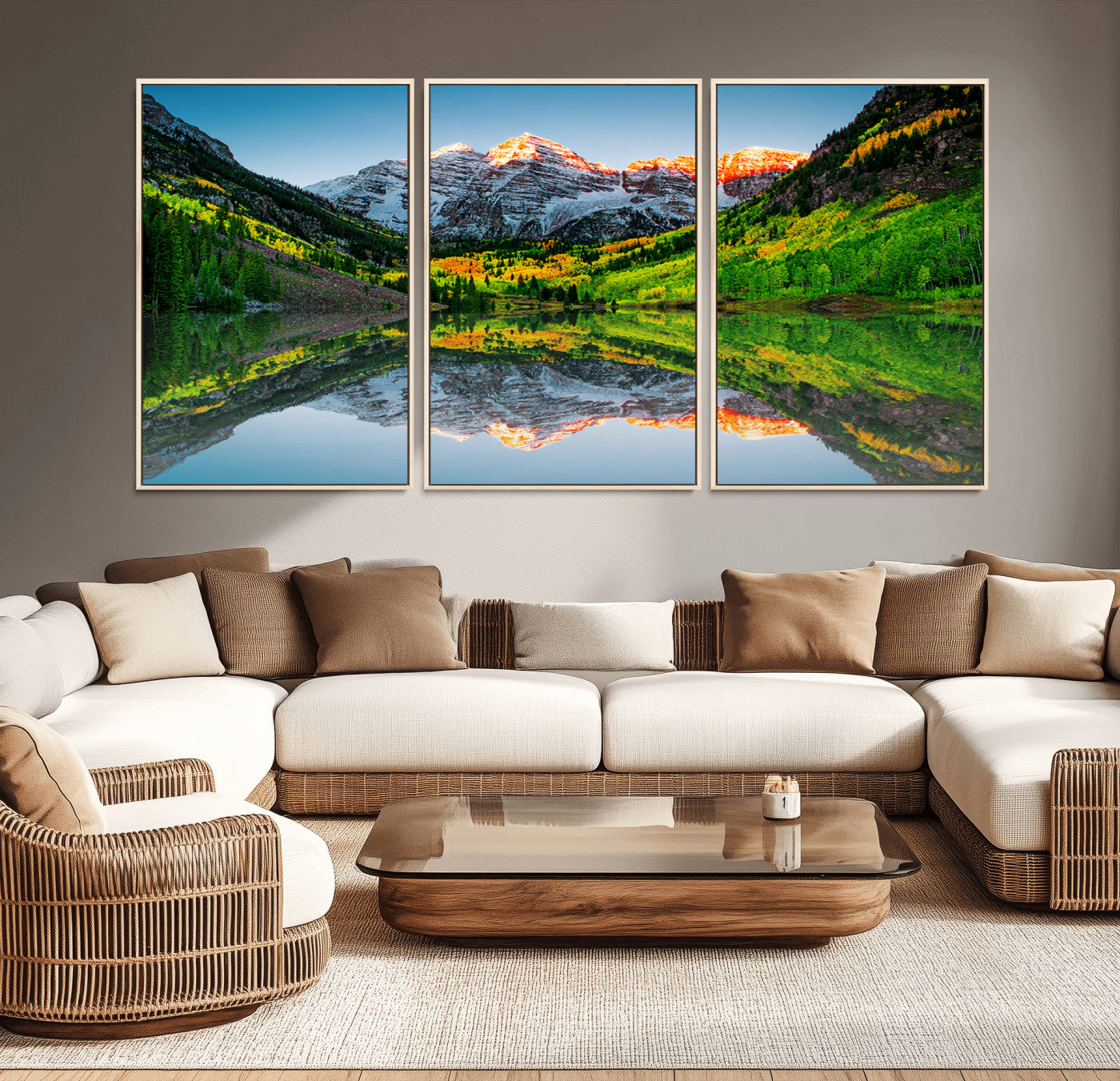 MGV-FC-60X30-3P - Sunrise Maroon Bells Lake Wall Art Print, Elk Mountains Canvas Wall Art, North Maroon Peak Landscape