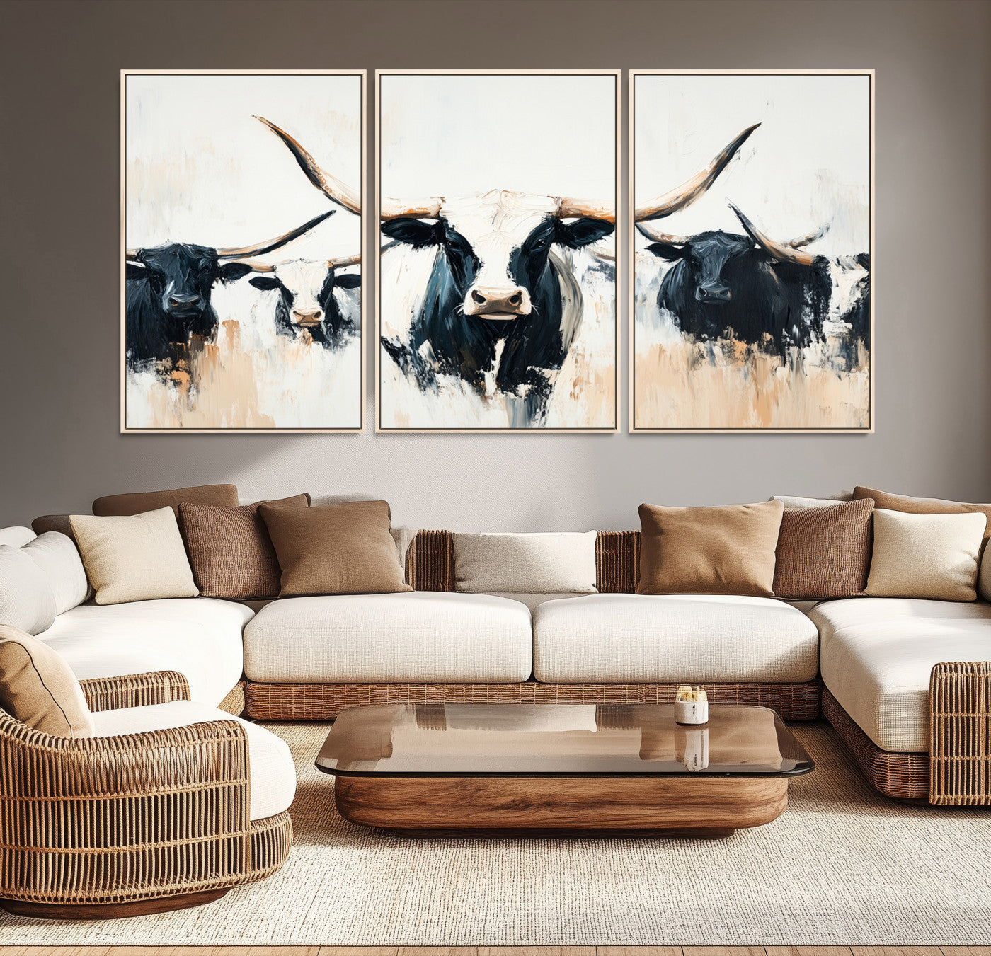 94780606-MGV-CV-36X24-Texas Longhorn Wall Art Canvas Print – Majestic Horned Bull Western Cattle Rustic Ranch Artwork for Home Office