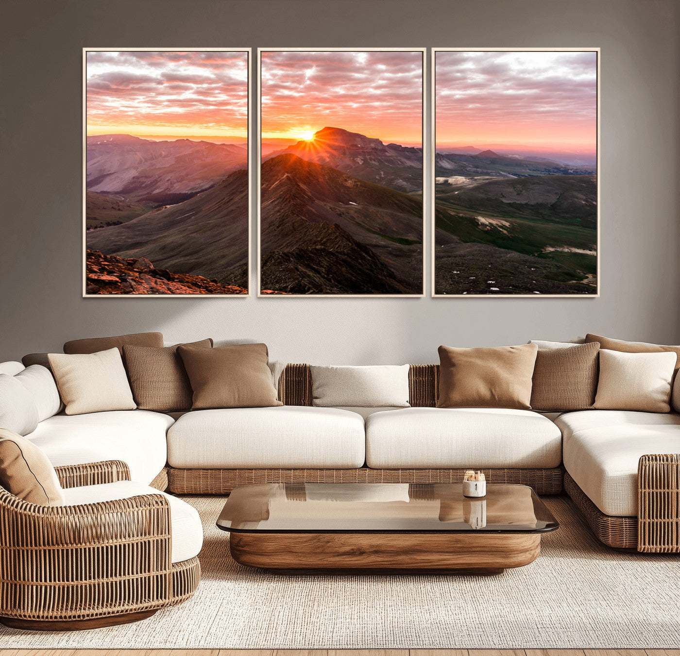 50957419-MGV-CV-36X24-Mountain Sunrise Wall Art – Framed Alpine Ridge Canvas Artwork, Golden Peak Design, Scenic Nature Decor for Home, Office
