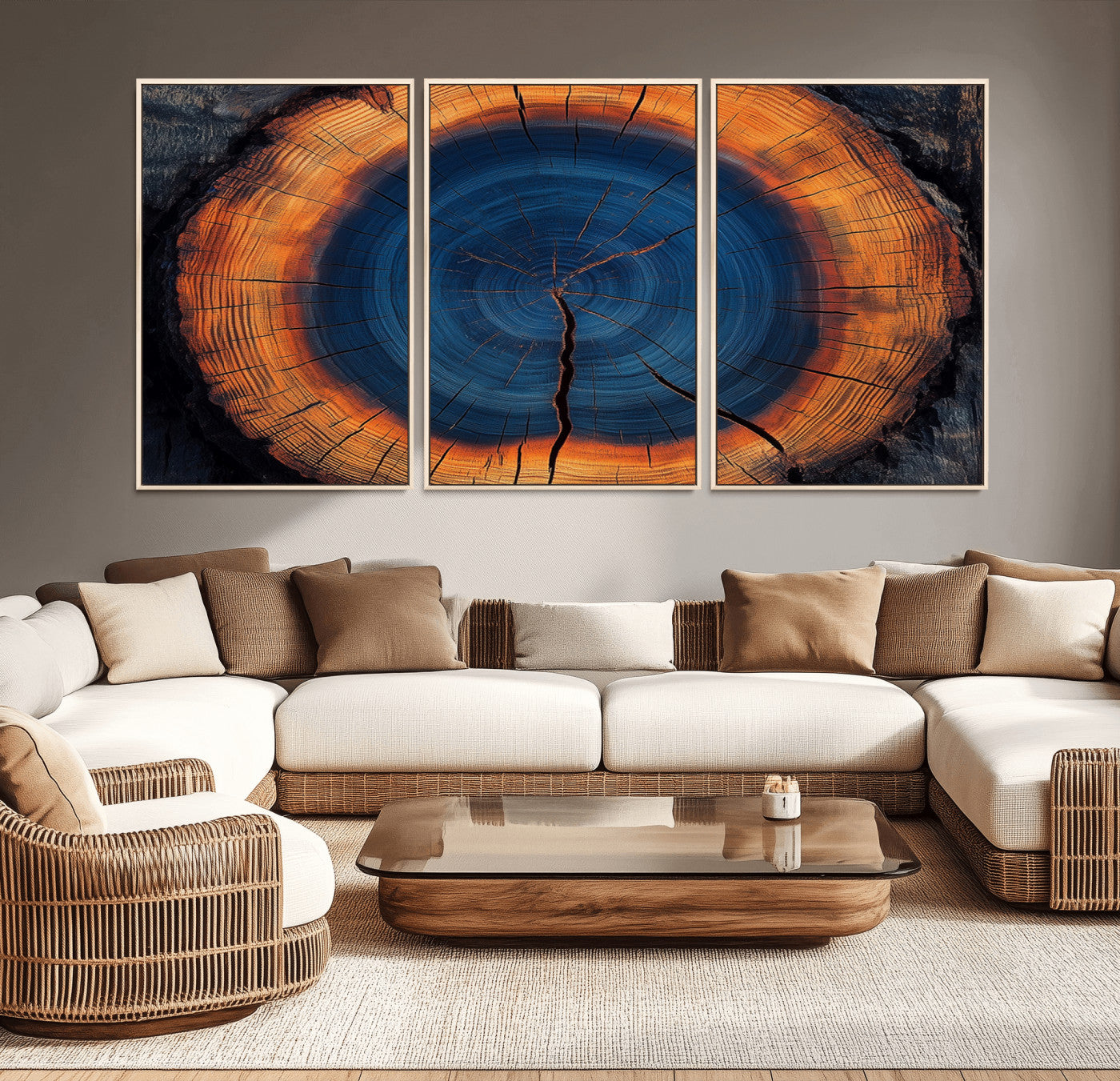 54040961-MGV-CV-36X24-Abstract Tree Ring Wall Art Print – Natural Rustic Wood Canvas, Framed Tree Stump Artwork, Modern Nature Design for Home, Office