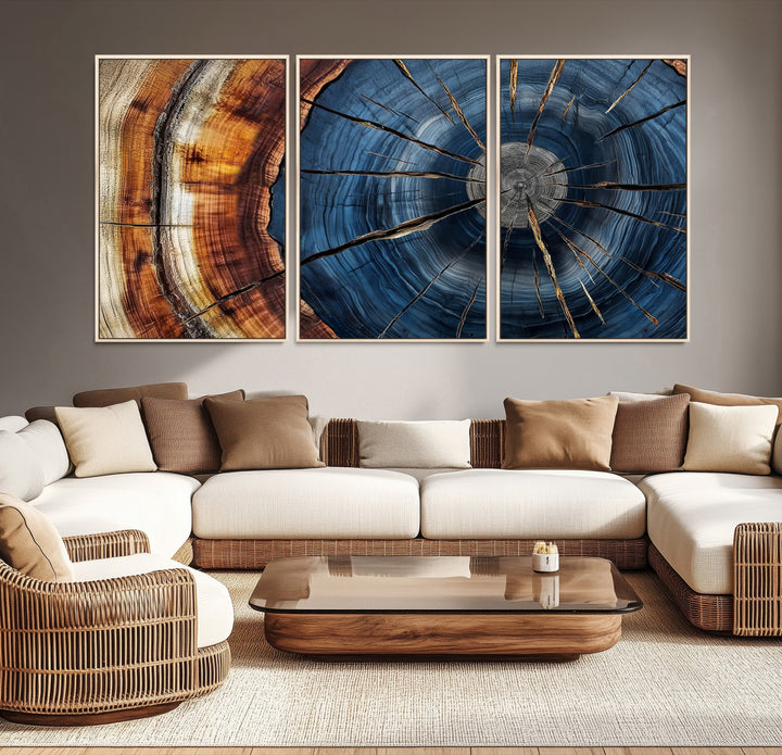 Framed Abstract Tree Ring Wall Art Print, Natural Rustic Wood Texture Canvas Print, Wood Tree Stump Farmhouse, Log Cabin Wooden House Decor