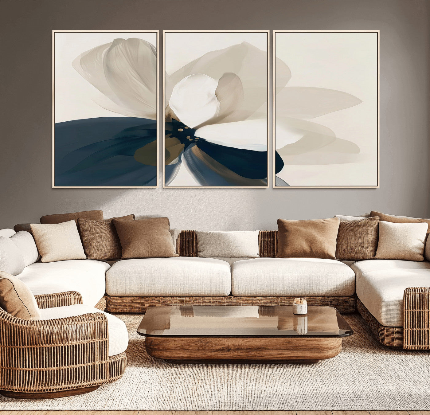 42188901-MGV-CV-36X24-Minimal Flower Wall Art Canvas Print – Framed Beige Bloom Botanical Modern Floral Artwork for Home, Office, Living Room