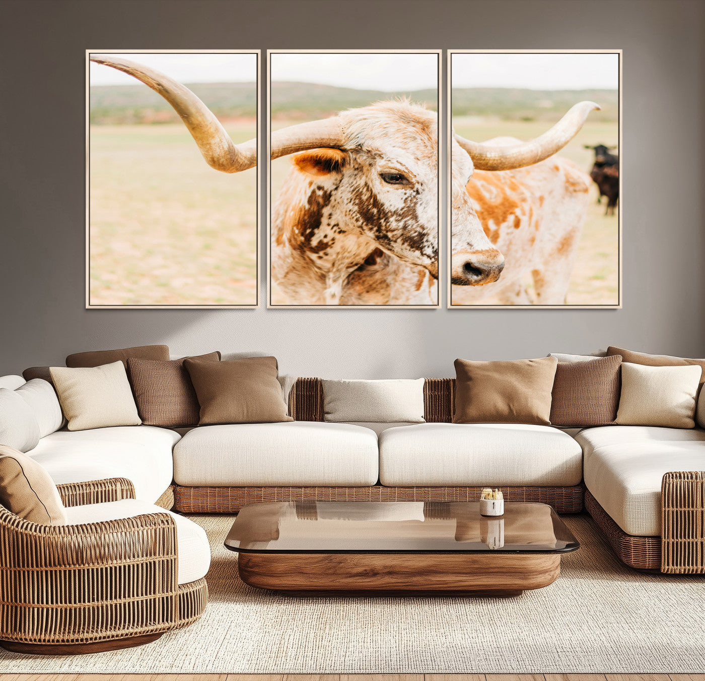 21060648-MGV-CV-36X24-Texas Longhorn Wall Art Canvas Print – Framed Speckled Cow Rustic Bull Western Farmhouse Animal Artwork for Home Office