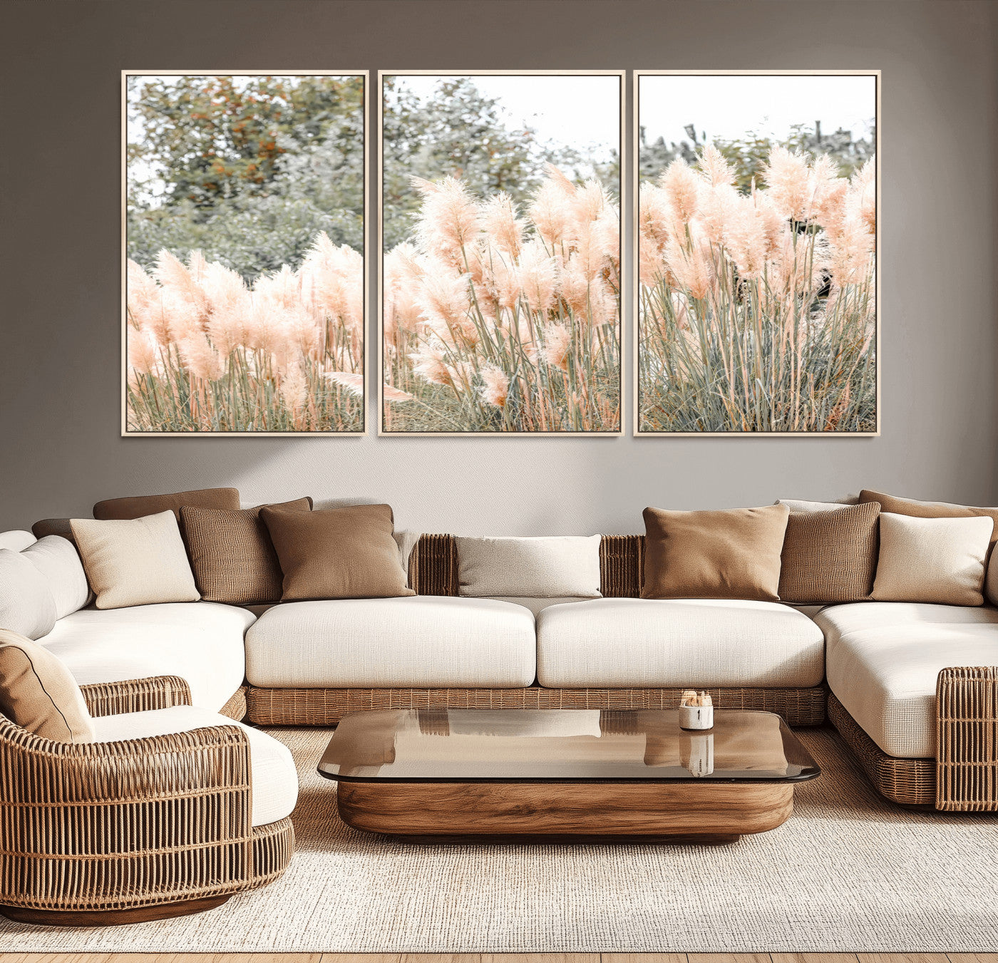 21826392-MGV-CV-36X24 - Pampas Grass Wall Art – Soft Blush Hues and Natural Texture Canvas Print, Serene Outdoors & Botanical Charm for Living Room or Nature Decor