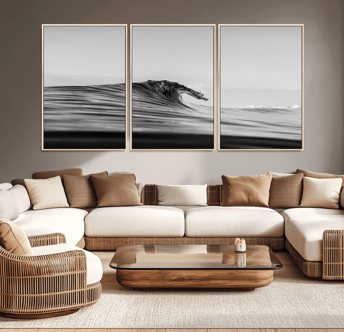 24029476-MGV-CV-36X24-Black Wave Wall Art Canvas Print – Framed Abstract Surf Minimalist Ocean Modern Coastal Seascape Artwork for Home Office