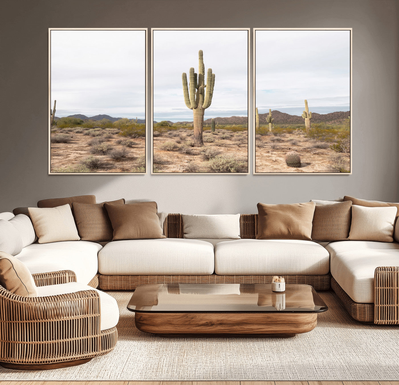 96147924-MGV-CV-36X24-Saguaro Cactus Wall Art – Framed Desert Canvas Artwork, Earthy Southwest Design, Boho Nature Decor for Home, Office