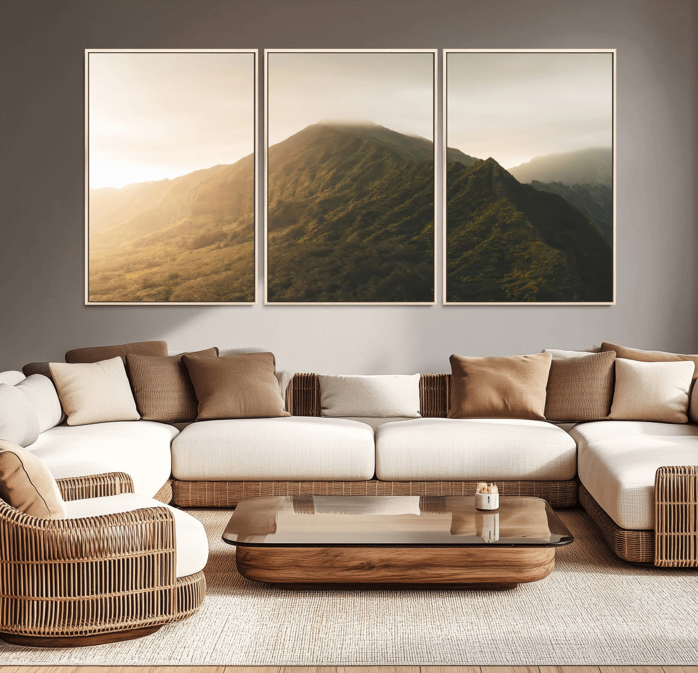 42338636-MGV-CV-36X24-Mountain Wall Art – Framed Sunset Landscape Canvas Artwork, Serene Nature Design, Rustic Decor for Home, Office