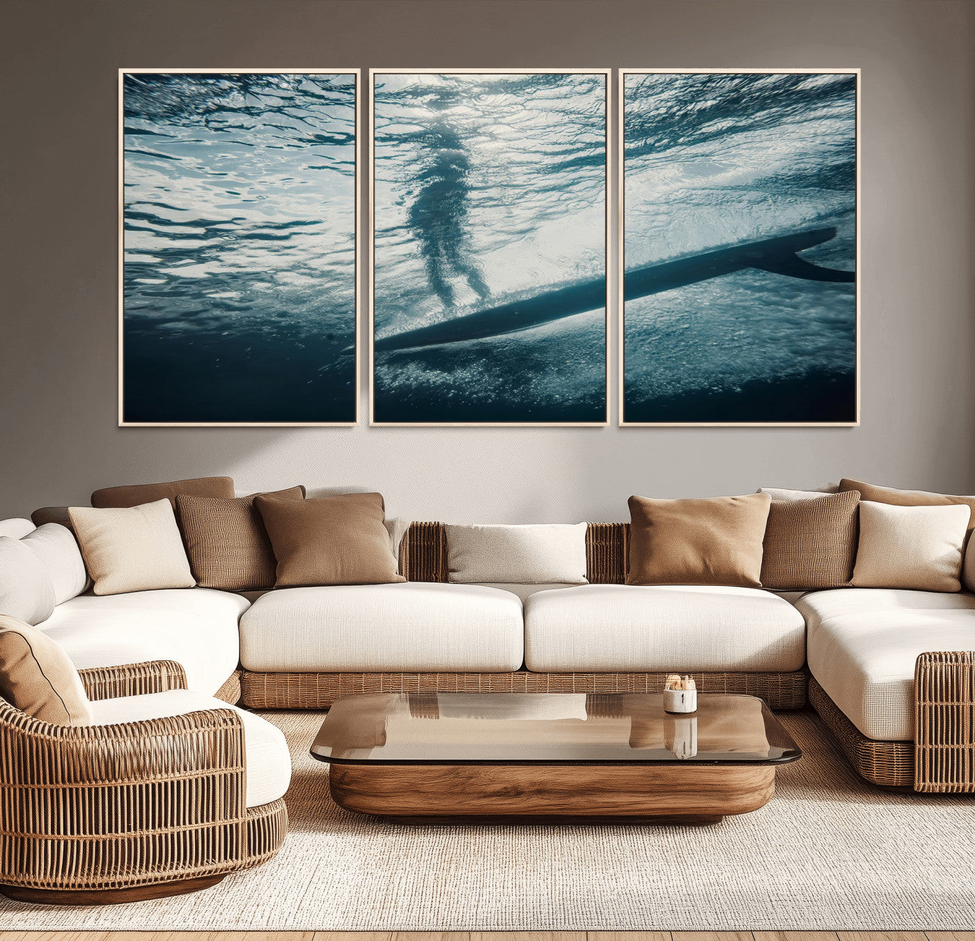 MGV-FC-60X30-3P - Submerged Surf Wall Art Canvas Print, Framed Underwater Perspective Art Picture Print, Ocean Surf Perfect Coastal Adventure Decor Artwork