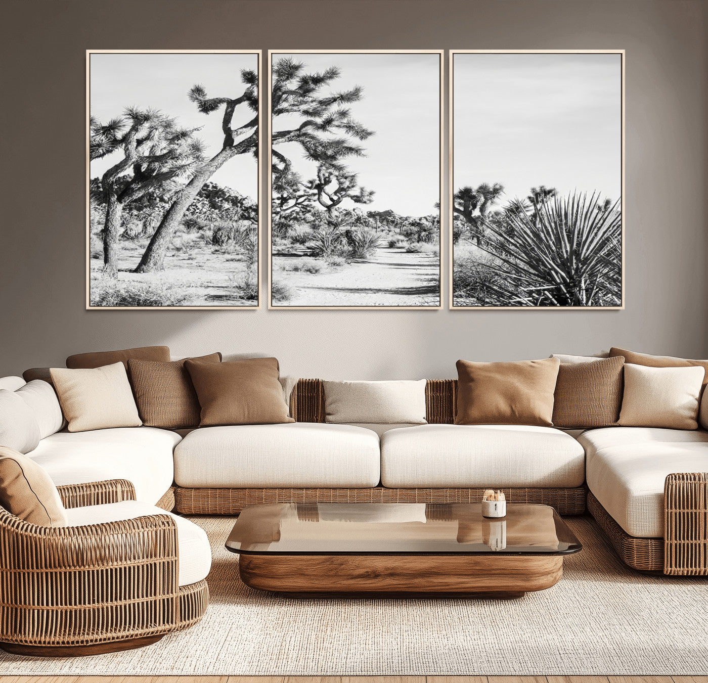 MGV-FC-60X30-3P - Joshua Tree Wall Art Canvas Print, Framed Desert Path Art Picture Print, Monochrome Desert Perfect Minimalist Desert Decor Artwork