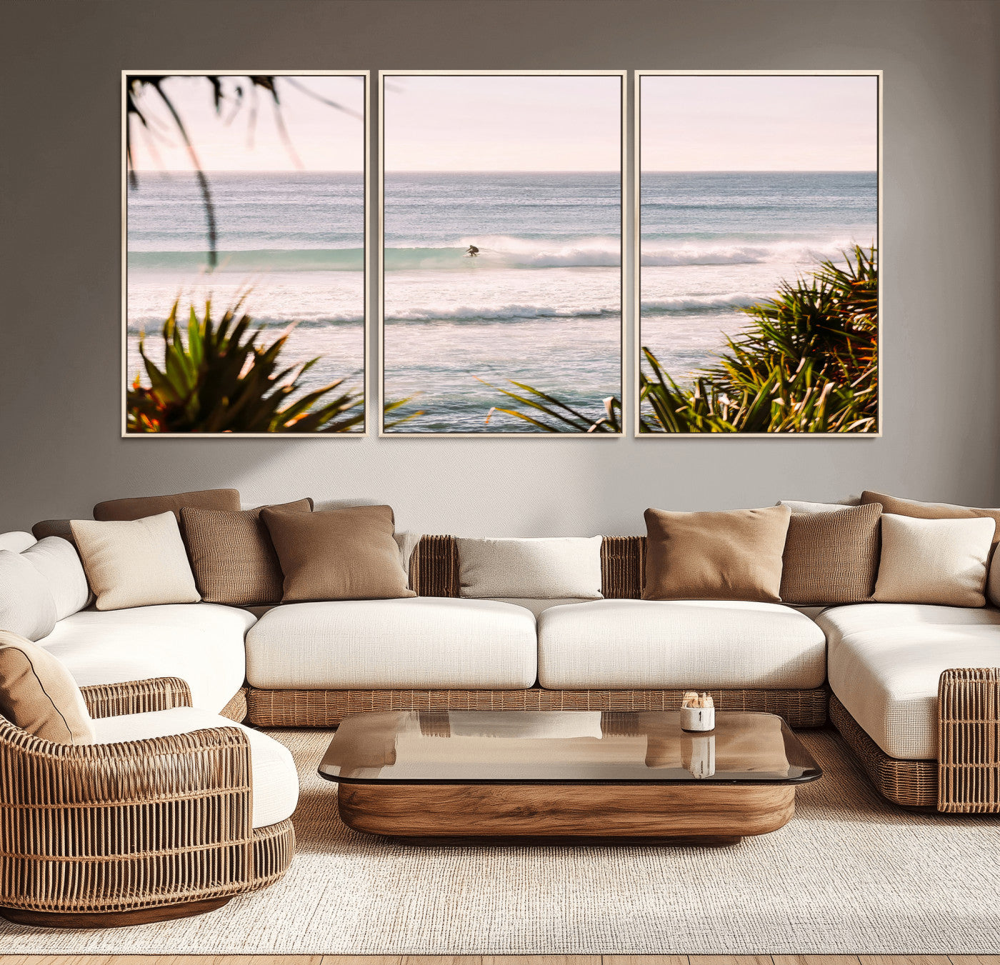 MGV-FC-60X30-3P - Ocean Surfer Wall Art Canvas Print, Framed Coastal Surf Art Picture Print, Tropical Beach Perfect Tropical Coastal Decor Artwork