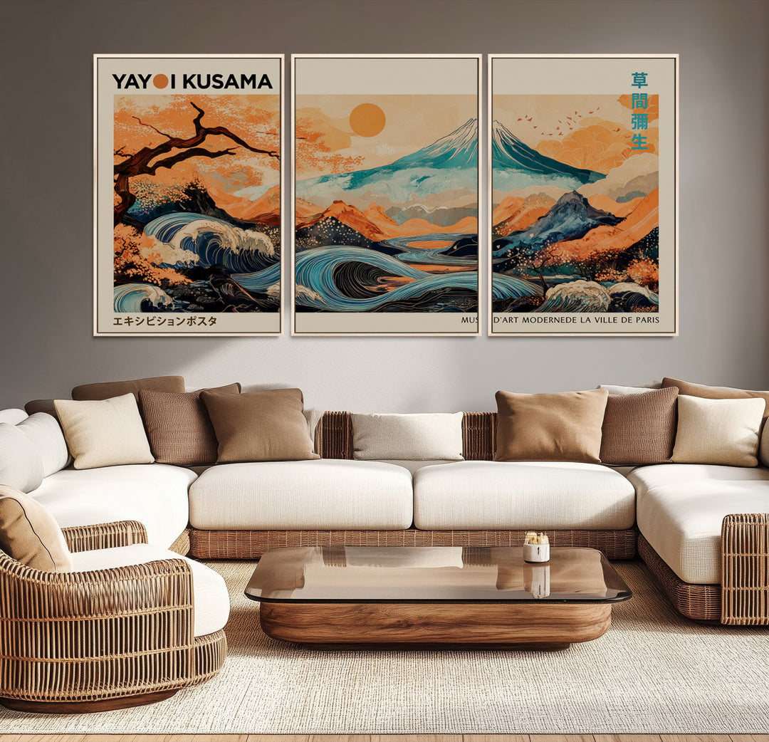 Modern Japanese Wall Art Print Yayoi Kusama Canvas Wall Art Abstract Mount Fuji Canvas Print Japanese Landscape Art Printing