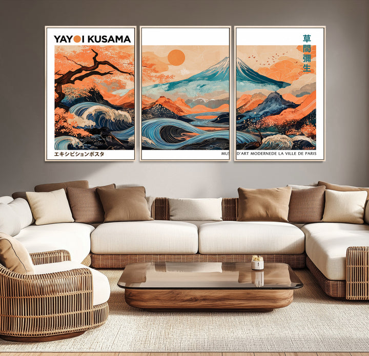 Yayoi Kusama 1986 Wall Art Print – Yayoi Kusama Wabi Sabi Japanese Wall Art Print - Vibrant Abstract Landscape Canvas – Ready-to-Hang Print