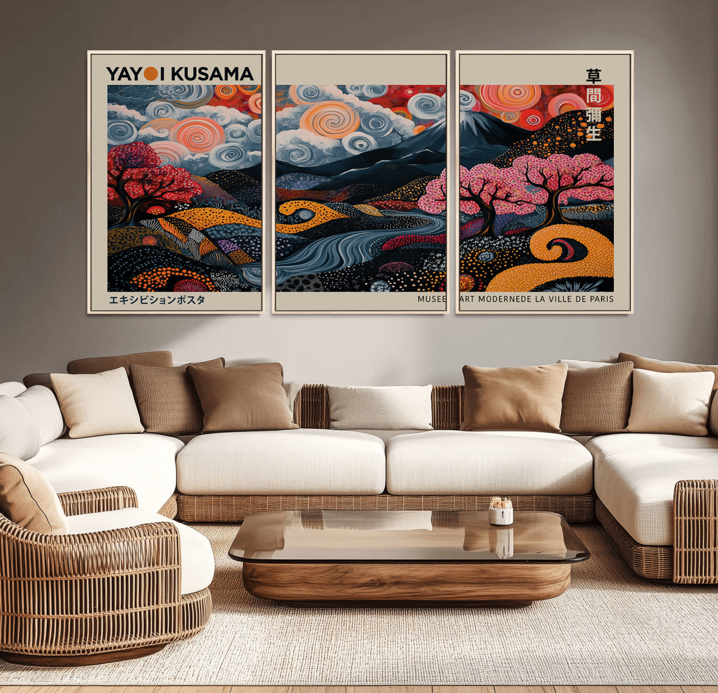 89598235-MGV-CV-36X24-Modern Japanese Wall Art Canvas Print – Framed Contemporary Yayoi Kusama Artwork for Home, Office, Living Room