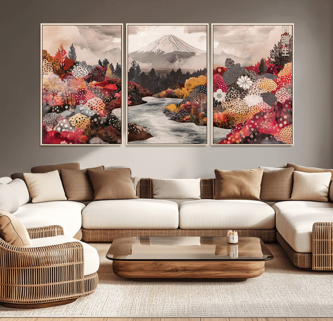 MGV-FC-60X30-3P - Mountain Wall Art Wall Art Canvas Print, Framed Autumn Forest Art Picture Print, Cottagecore Landscape Perfect Cottagecore Boho Decor Artwork