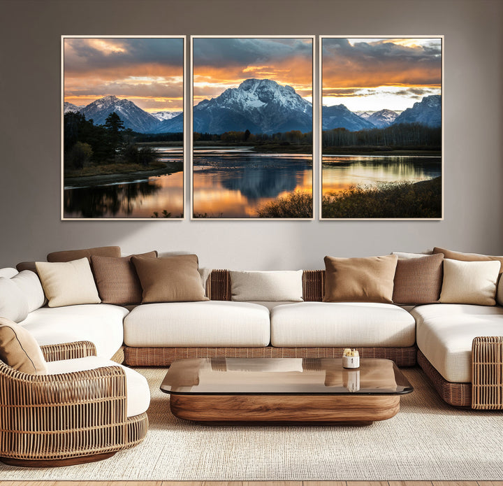 Mountain Sunset Wall Art Canvas Print, Framed Alpine Wilderness Art Picture Print, Golden Hour Perfect Wilderness Decor Artwork