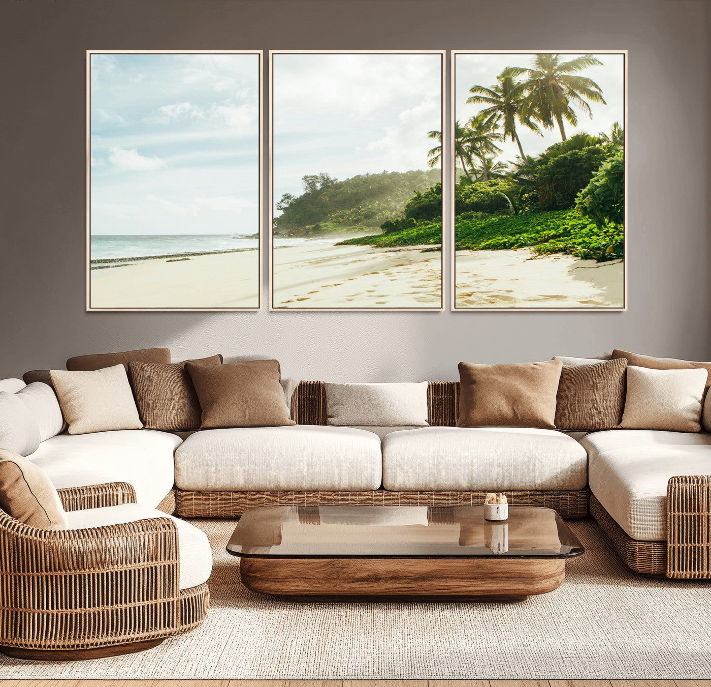 42984524-MGV-FC-60X30-3P_Natural-Relaxing Beach Wall Art Canvas Print – Framed Ocean View Coastal Serenity Tropical Nature Scene Artwork for Home Office