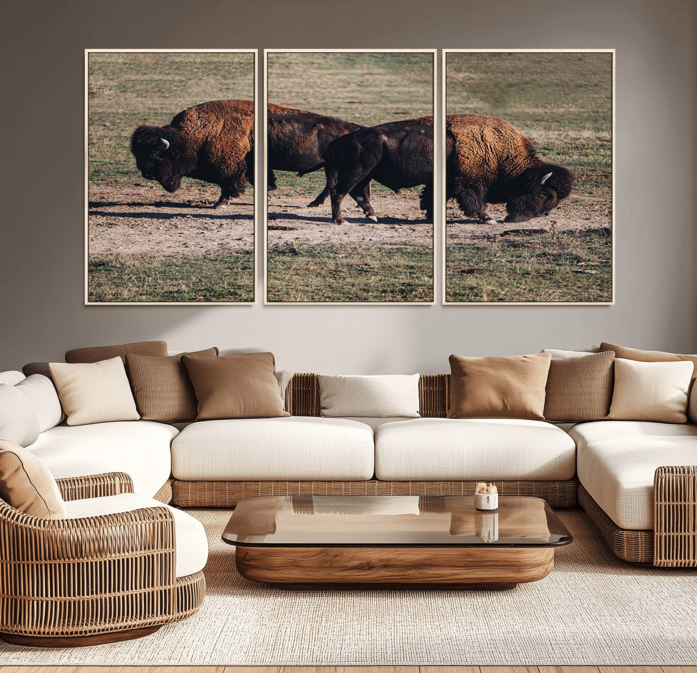 58141885-MGV-CV-36X24-Bison Wall Art Canvas Print – Framed Western Wildlife Modern Ranch Rustic Nature Scene Artwork for Home Office