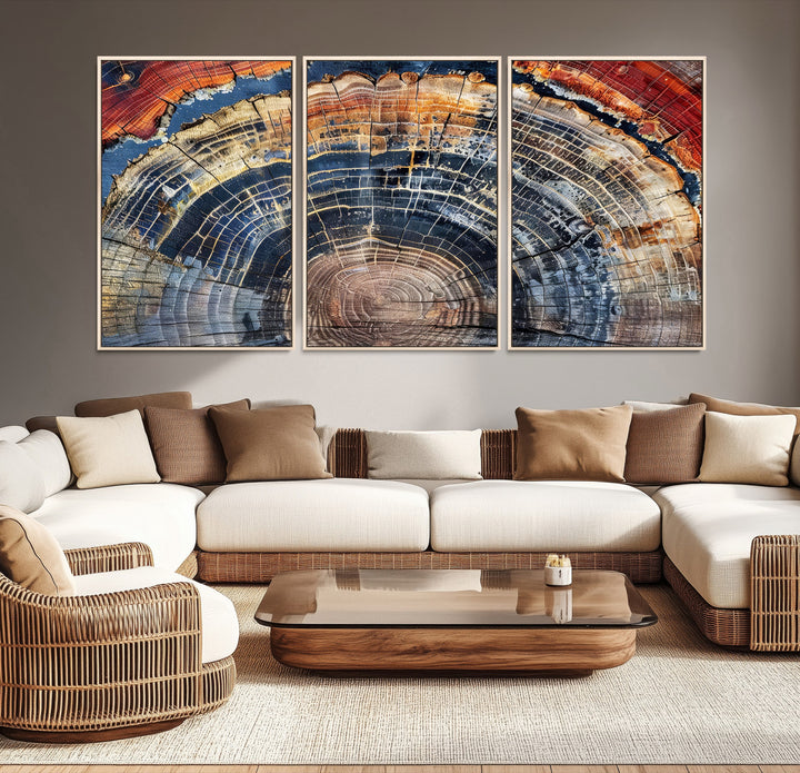 Tree Rings Canvas Wall Art Print, Framed Wood Texture Art Picture Print, Petrified Wood Perfect Modern Rustic Decor Artwork