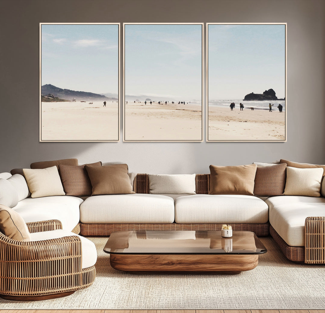 Minimalist Beach Wall Art Canvas Print, Framed Coastal Serenity Art Picture Print, Soft Sand Perfect Coastal Decor Artwork