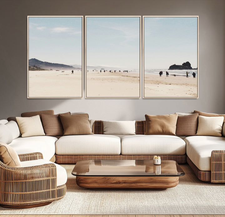 Minimalist Beach Wall Art Canvas Print, Framed Coastal Serenity Art Picture Print, Soft Sand Perfect Coastal Decor Artwork